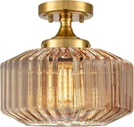 Farmhouse Flush Mount Light With Amber Striped Glass Shade, E26 Base. Fixed Price $166.99.