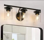 Lnc Modern 21.75" 3-LIGHT Matte Black Bathroom Vanity Wall W/glass Shades. Fixed Price $64.99.