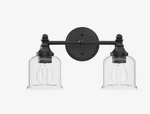Signature Hardware Hesby 2-LIGHT Vanity, Clear Shade, Matte Black. Fixed Price $99.95.