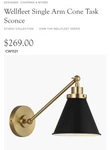 Wellfleet Single Arm Cone Task Sconce By Visual Comfort CW1121MBKBBS. Fixed Price $123.25.
