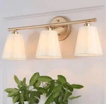 Farmhouse Gold Wall Sconce 20.1" 3-LIGHT Bathroom Vanity Fabric Shades. Fixed Price $37.22.