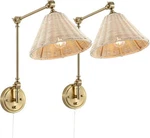 Wingbo Wall Sconce Rattan Wrapped Lamp, Adjustable Swing Arm Gold. Fixed Price $147.51.