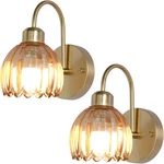 Vintage Wireless Wall Sconces Set Of 2, Gold Tulip Glass Lamps With Remote. Fixed Price $99.99.