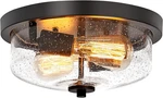 Flush Mount Ceiling Light With Seeded Glass Shade, Black. Fixed Price $73.51.
