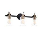 Justice Design Brooklyn 3LT Bath Bar, Clear/black/brass FSN-8193-CLER-MBBR. Fixed Price $278.00.
