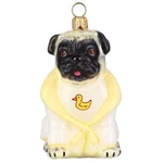 Joy To The World Fawn Pug Tub Time In Bath Robe Polish Glass Christmas Ornament. Fixed Price $64.98.