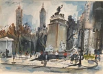 Central Park S., Statue, People 3/4 X 13 5/8 W/c PAINTING-1950S-JAMES Carlin. Fixed Price $750.00.