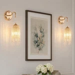 2 Pack 17'' Led Wall Light Indoor Luxury Raindrop Crystal Sconce Gold Fixture. Fixed Price $105.99.