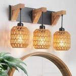 3-LIGHT Bathroom Vanity Fixtures, Rustic Style Rattan Wall Sco.... Fixed Price $87.09.