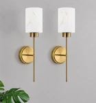 Modern White Gold Wall Sconce Light Fixture Faux Marble Glass Shade Set 2 Pack. Fixed Price $52.99.