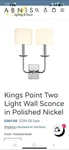 Abnis Lighting And Decor Kings Point Two Wall Sconce Polished Nickel. Fixed Price $114.99.