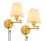 Merra 1-LIGHT Gold Swing Arm Wall Lamp With White Fabric Shade (set Of 2). Fixed Price $39.99.