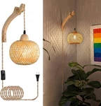 Frideko Bamboo Lantern Plug In Wall Sconces Wicker Lamp With Cor.... Fixed Price $42.99.