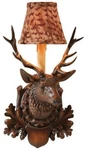 Lodge Style Stag Wall Sconce With Feather Shade. Fixed Price $559.00.