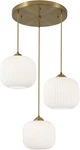 Bokt 3-LIGHT White Ribbed Glass Globe Pendant Gold Cluster Chandelier. Fixed Price $125.00.