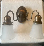 Vintage Rejuvenation Wall Sconce Double Glass Shades 2004 Bronze Or Aged Brass. Fixed Price $105.00.