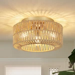 Boho Rattan 3-LIGHT Flush Mount Ceiling For Modern Home Decor. Fixed Price $83.99.