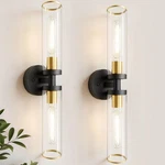 Wall Sconces Set Of Two, Black And Gold Bathroom With Clear Glas.... Fixed Price $72.03.