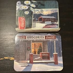 Coca Cola Tin Trivets Sign Wall Hangings Jim Harrison 8.5 X 6'.5 Set Of 2. Fixed Price $24.95.