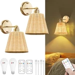 Frideko Rattan Rechargeable Battery Operated Wall Sconces Set Of Two With Remote. Fixed Price $106.99.