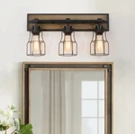 Lnc A03909 3-LIGHT 22 In. Black Linear Bath Vanity With Oak Wood Accents. Fixed Price $129.99.