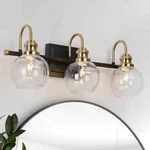 Zevni Modern 22 In. 3-LIGHT Black & Gold Bathroom Vanity With Clear Glass. Fixed Price $103.16.