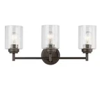 Kichler Winslow 3-LIGHT Olde Bronze Bathroom Vanity W/ Clear Seeded Glass. Fixed Price $49.99.
