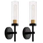 2 Santostock Wall Sconces Black & Gold Lighting Clear Glass Shade Set Of. Fixed Price $29.99.