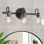 Lnc A04099 22 In. 3-LIGHT Black Bathroom Vanity W/clear Globe Glass Shades. Fixed Price $44.99.