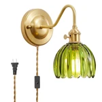 Yjqhxy Vintage Plug-in Wall Sconce With Green Glass Shade Brass E26. Fixed Price $46.99.
