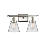 Innovations Sm Cone 2-LT Vanity, Bsn Clear/sphere 916-2W-SN-G62-LED. Fixed Price $341.00.