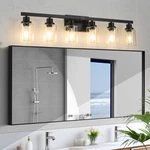 6-LIGHT Bathroom Vanity Fixture Black Farmhouse Design W/ Clear Glass Shades. Fixed Price $117.68.