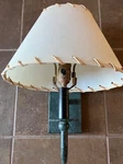 South West Contemporary Teal Elec. Wall Sconce With Whipstitch Shade Never Used. Fixed Price $44.00.