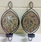 2 Elements Tea Light Votive Wall Candle Holder Mosaic Paisley Crackle Glass. Fixed Price $28.00.