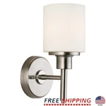 Satin Nickel Wall Light Frosted Glass Shade Dimmable Indoor Mounting Hardware Us. Fixed Price $32.26.