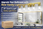 Beslowe 30" Gold 5-LIGHT Bathroom Vanity Fixture Clear Glass Over Mirror. Fixed Price $89.99.