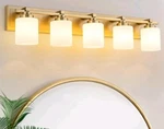 Brknit Brass 5-LIGHT Bulb Vanity Modern Bathroom Fixtures Frosted Globes. Fixed Price $55.00.