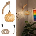 Frideko Lantern Plug In Wall Sconces Wicker Lamp With Cord Hand .... Fixed Price $43.21.