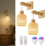 Weaboopre Battery Operated Wall Sconces Set Of Two, Bamboo Lantern Rechargeab.... Fixed Price $75.99.