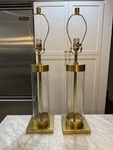 Set Of 2 Robert Abbey Andre Light Table Lamp, Clear Glass Cylinder Gold. Fixed Price $650.00.