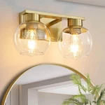 Deyidn 13.7" 2-LIGHT Gold Bathroom Vanity Fixture W/ Clear Glass Shades. Fixed Price $21.99.
