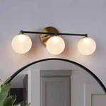 Zevni Fullur 3-LIGHT 22" Vanity Light, Matte Black & Brass, Frosted Glass, Led. Fixed Price $39.95.