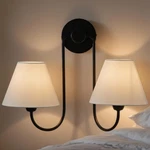 Double Swoop Wall Sconce White Linen Shade Contemporary 17 X16 X5. Fixed Price $58.97.