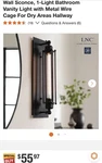 Modern Black Linear Wall Sconce, 1-LIGHT Vanity With Metal Wire Cage. Fixed Price $35.00.