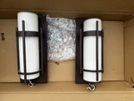 Pair - Hubbardton Forge Small Banded With Sconces Wall Lights Bronze Finish. Fixed Price $460.00.