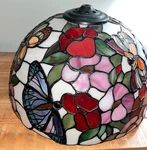 Stained Glass Butterfly And Flower Shade, Dale Tiffany Style, Think, 16". Fixed Price $215.50.