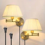 Swing Arm Wall Sconce Set Of 2 Bronze Lamps With Beige Shades For Home Decor. Fixed Price $183.99.