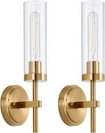 Gold Wall Sconces Set Of Hardwired (2 Pack), Brushed & Clear Glass. Fixed Price $113.58.