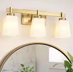 Morauroral 3-LIGHT Gold Bathroom Vanity W/ Square Frosted Glass Shades. Fixed Price $56.95.