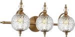 Vintage Brushed Gold 3-LIGHT Bathroom Vanity With Hand-etched Glass Shades. Fixed Price $199.99.